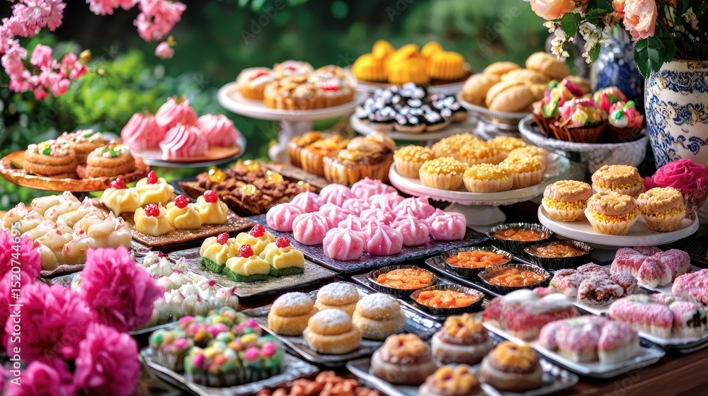 Colorful Display of Desserts and Pastries on a Festive Table Colorful Display of Desserts and Pastries on a Festive Table