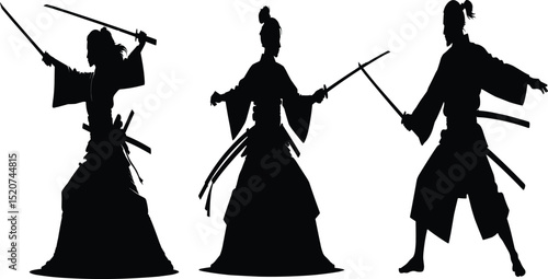 silhouette of a woman with a sword cutout isolate into transparent background