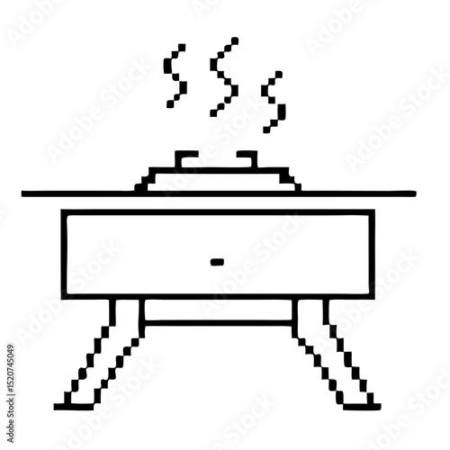pixel outline culinary craftsmanship with a traditional kitchen griddle