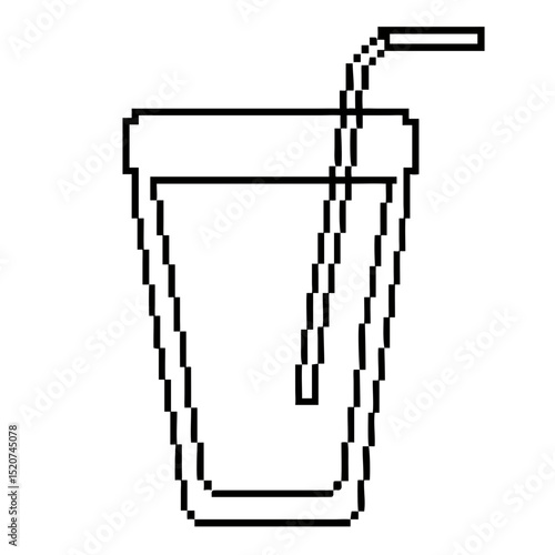 pixel line art of long drinking glass with straw and clear design