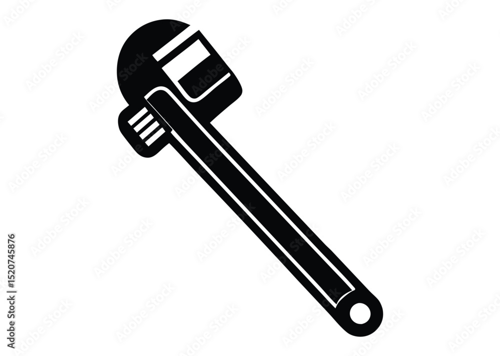 Adjustable Pipe Wrench Tool Graphic Illustration in Black and White Silhouette Adjustable Pipe Wrench Tool Graphic Illustration in Black and White Silhouette