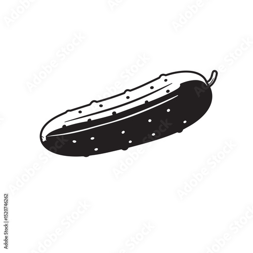 Black and white illustration of a fresh whole cucumber isolated on a white background silhouette design