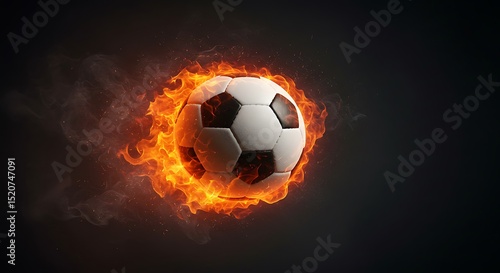 Dynamic Burning Soccer Ball on Fire with Intense Flames Background