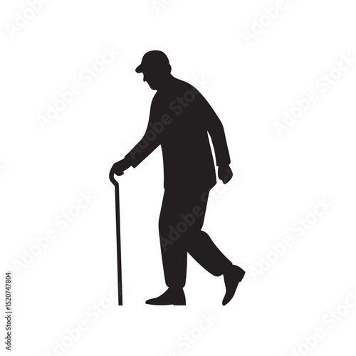 Elderly Man Walking With Cane Silhouette