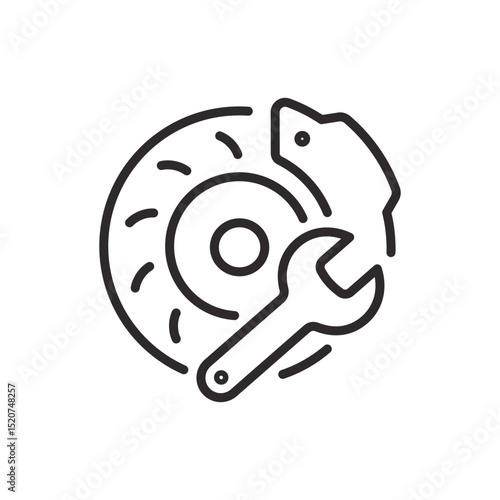 Car brake repair icon. Symbol of maintenance service. Vector illustration. Editable stroke.