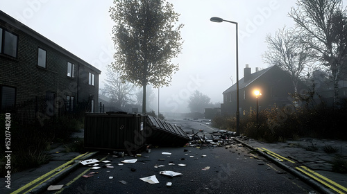 Pixelated Foggy Abandoned Urban Street Scene