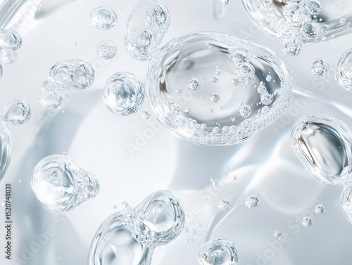 studio shot of transparent skincare texture. Clear serum with glossy, dewy finish. Natural smear