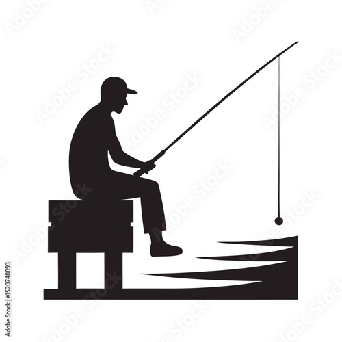 Man Fishing Alone On Wooden Dock Silhouette
