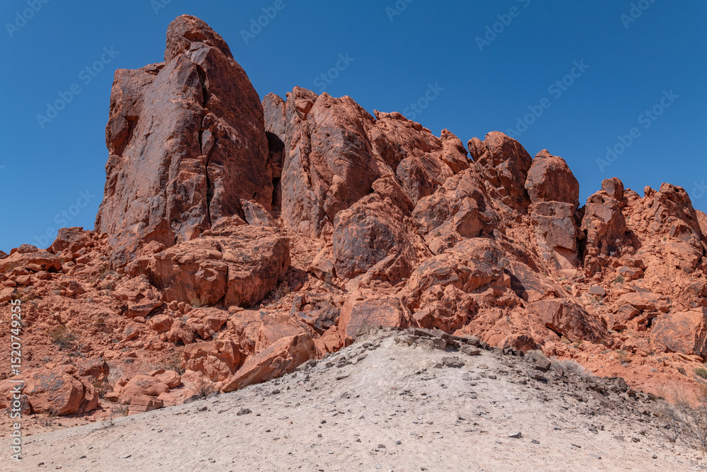Fototapeta premium Willow Tank Formation (Lower Cretaceous)—Claystone and siltstone, carbonaceous shale, sandstone and sandy conglomerate. Fire Wave Trail, Valley of Fire State Park, Nevada geology. red Aztec Sandstone 