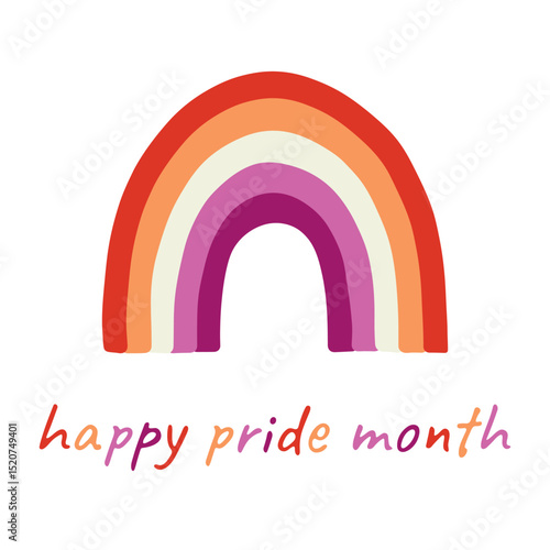 Colorful rainbow shape Lesbian pride flag Happy pride day LGBTQIA community Pride Month Vector hand drawn doodle for posters, stickers, logo, cards