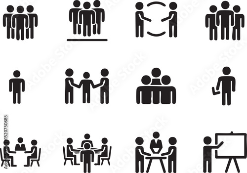 Pictogram Set of People in Business Meetings and Teamwork Activities