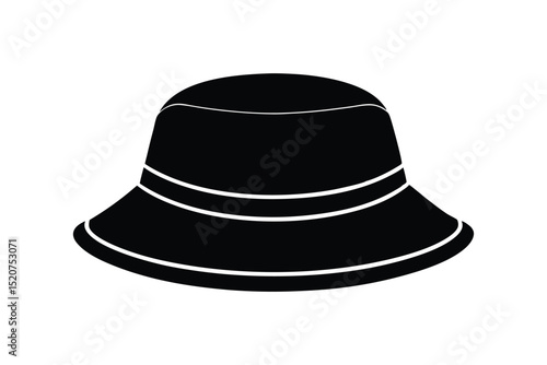 Silhouette art illustration of a modern bucket hat with downward-sloping brim.eps