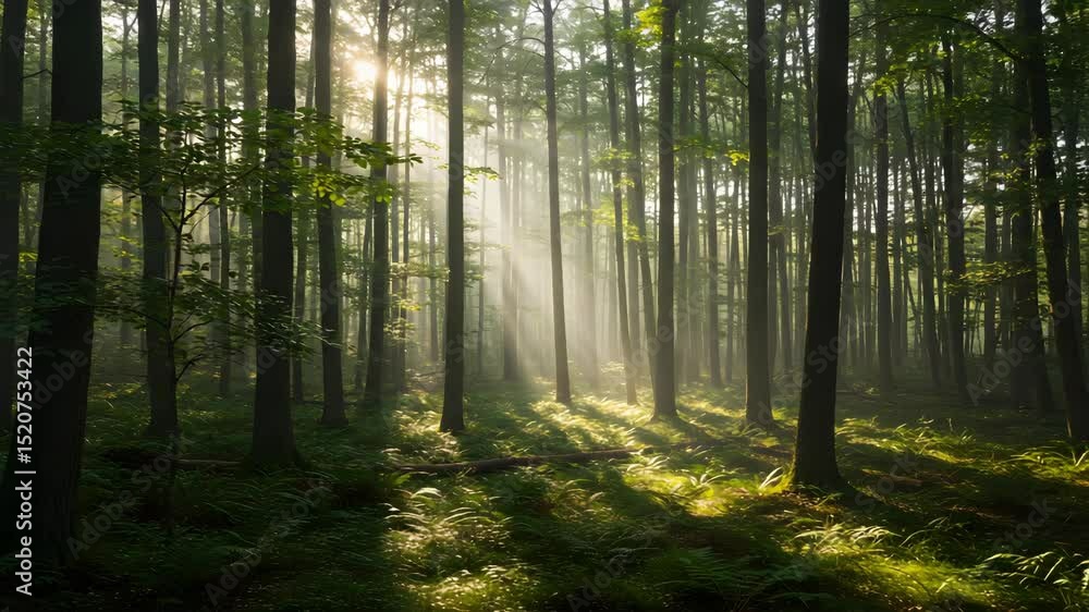 Sunlight Illuminates Green Forest Ground Cover at Golden Hour Sunlight Illuminates Green Forest Ground Cover at Golden Hour