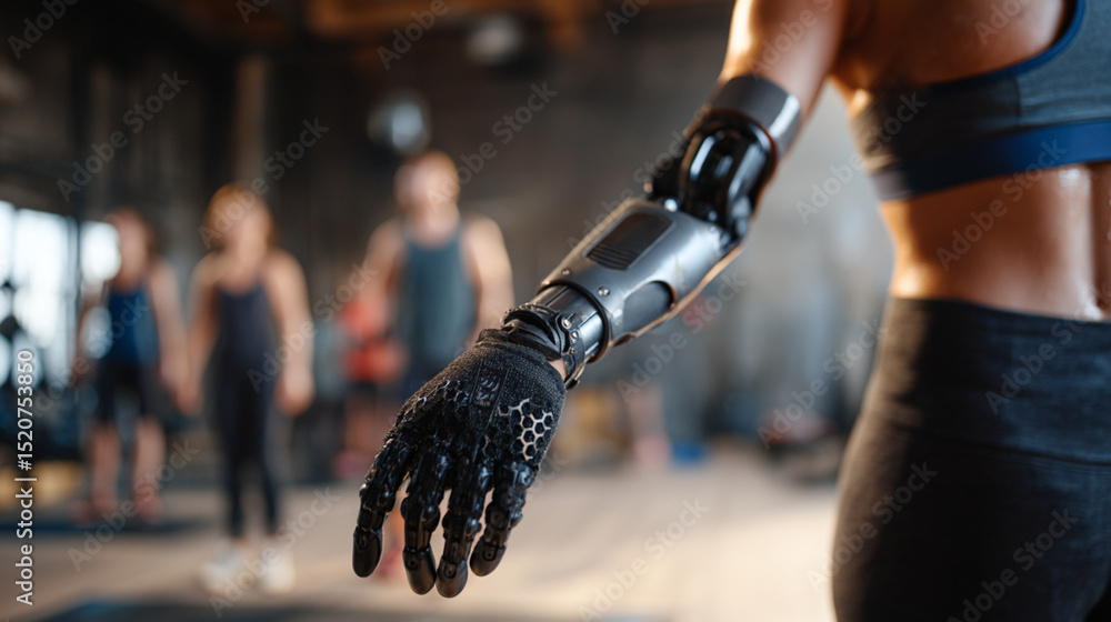 Naklejka premium Robotic Arm Fitness Workout: Innovation in Modern Exercise for Athlete Performance and Health