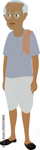Elderly Indian Man in Dhoti Vector | Rural Village Elder Illustration | Traditional South Asian Farmer Character | Old Desi Man Clipart | Poor Villager Cartoon Design