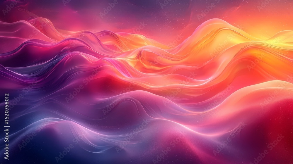 Obraz premium Vibrant abstract waves in shades of pink, purple, and orange, creating a dreamy and serene atmosphere, perfect for modern design and artistic projects.