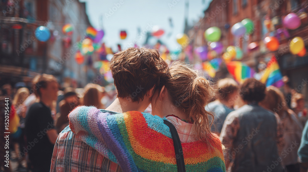 Obraz premium Colorful LGBTQ+ Parade Celebrating Pride, Diversity, and Unity with Rainbow Flags