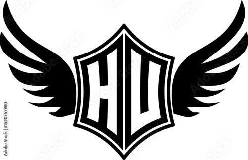 HU logo emblem with winged and shield template