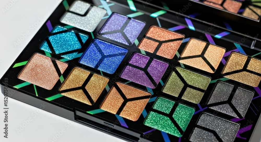 Vibrant Eyeshadow Palette: Shimmering Tones & Geometric Design Vibrant Eyeshadow Palette: Shimmering Tones & Geometric Design