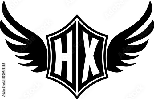HX logo emblem with winged and shield template