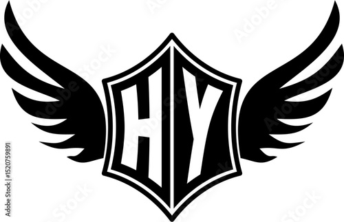 HY logo emblem with winged and shield template