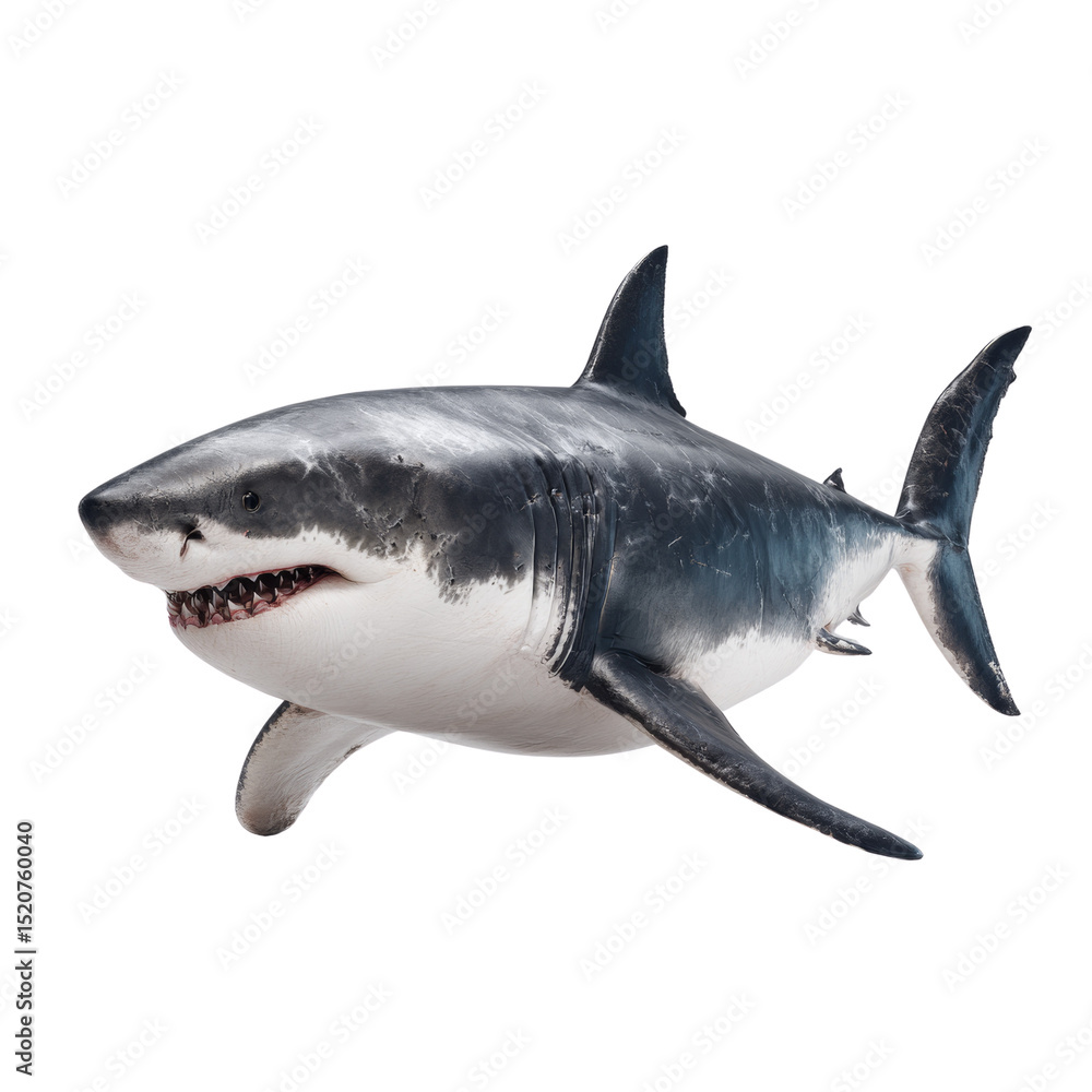 Fototapeta premium Captivating great white shark portrait swimming majestic isolated view