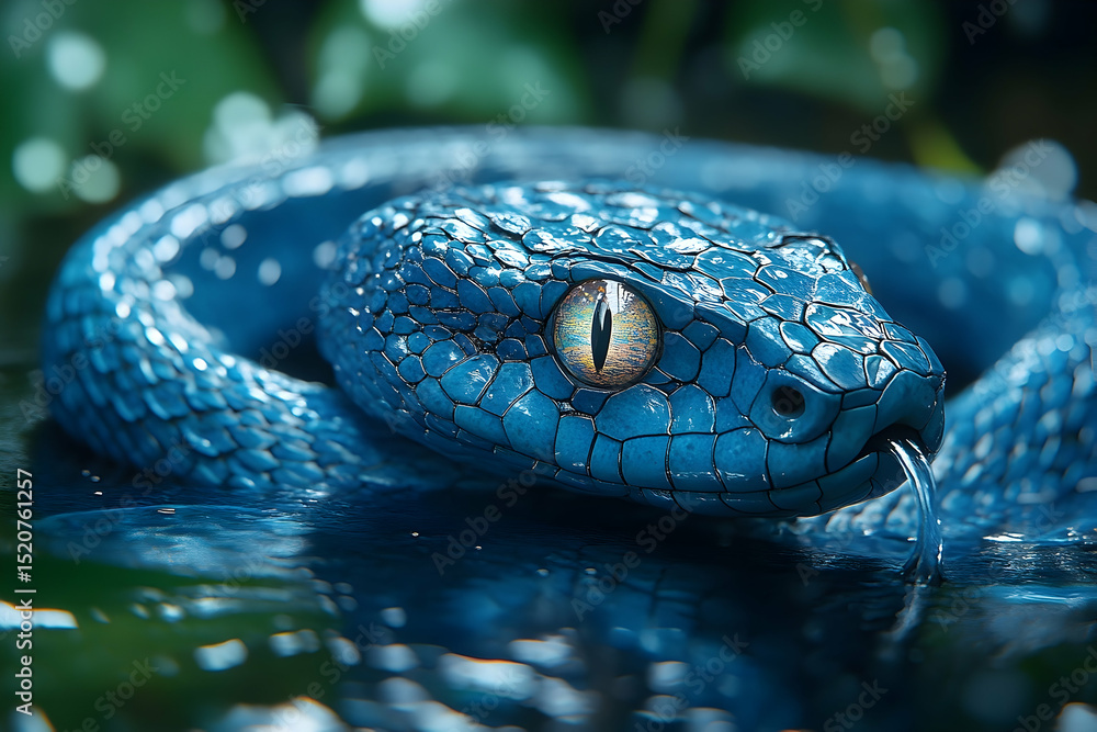 Obraz premium Close-up view of a vibrant blue snake.