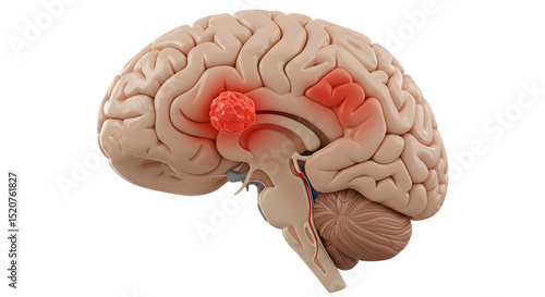 Human Brain Model with Highlighted Parietal Lobe Tumor