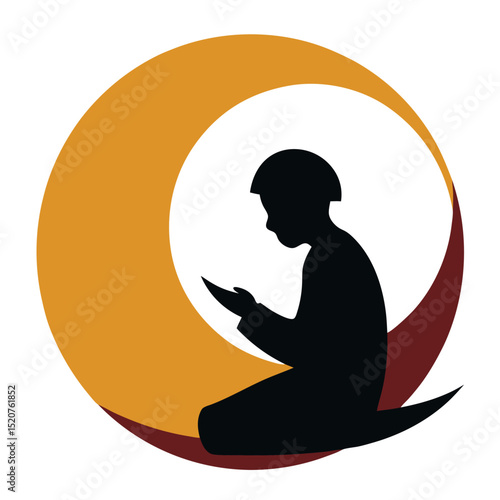 Silhouette of Worshipper Under Giant Crescent at Sunset Symbolizing Reflection