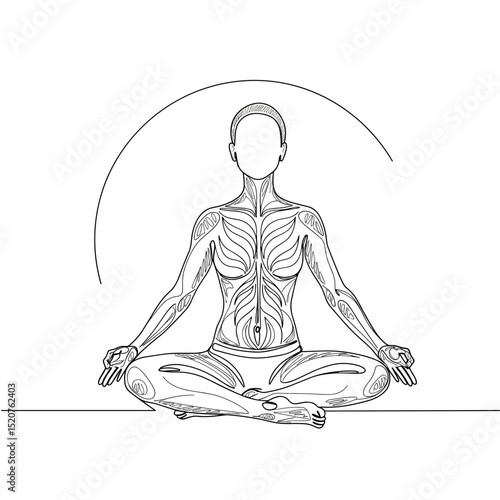 Anatomical illustration of a person meditating in a peaceful pose  