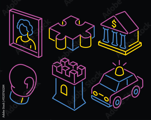 Movie Genre Glowing Neon Style Icons