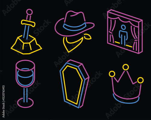 Movie Genre Glowing Neon Style Icons