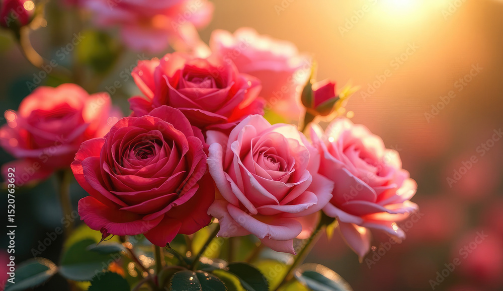 Stunning Pink and Red Roses in Golden Sunlight Stunning Pink and Red Roses in Golden Sunlight