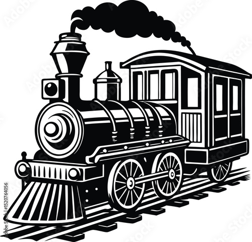 Vintage Steam Train Silhouette Vector for Railway Travel Graphics, Locomotive History Art, and Transport Icon Design