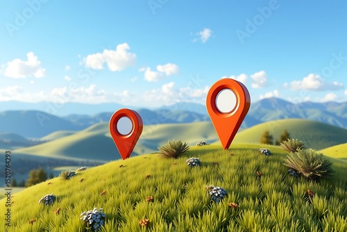 Vacant land plot with map marker in green field. Perfect for real estate, property investment, housing development, construction planning, surveying, and residential zoning visuals.