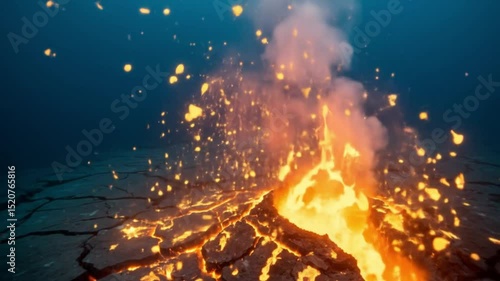 Fiery underwater eruption spewing molten rock