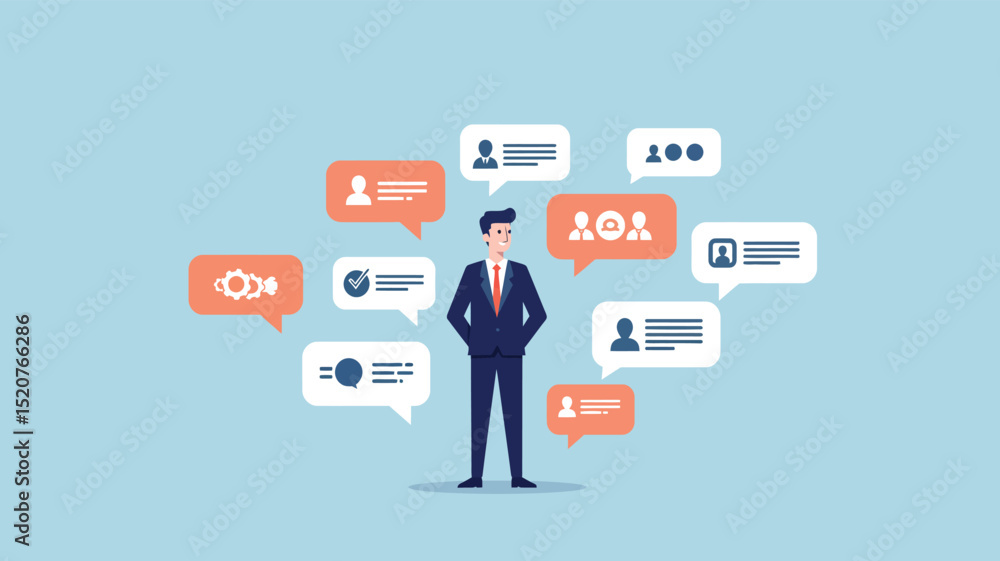 Office Communication Concept – Vector with Speech Bubbles Office Communication Concept – Vector with Speech Bubbles