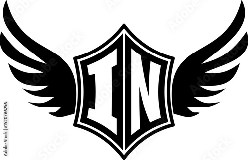 IN logo emblem with winged and shield template