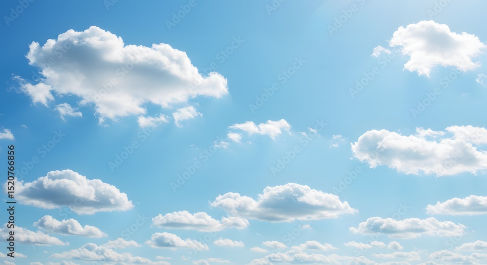 Fototapeta premium A serene expanse of blue sky dotted with fluffy white clouds, suggesting a clear and peaceful day. 
