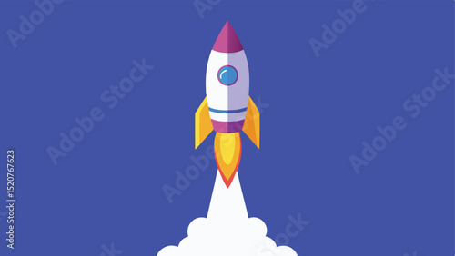 Cartoon rocket launching into space on a blue background vector illustration