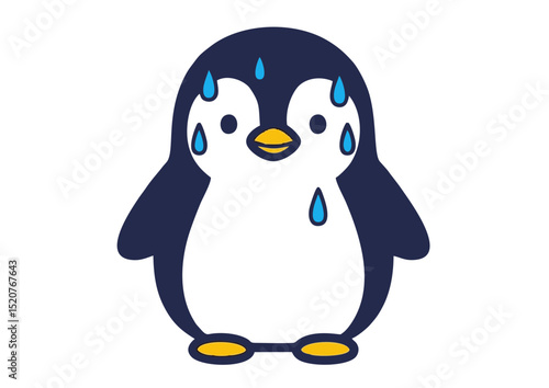 Sweaty Penguin Illustration Cute Cartoon Penguin Character Design, Perfect for Summer Heat or Global Warming Concepts