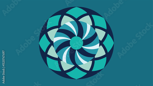 Abstract geometric floral mandala with turquoise and blue tones decorative ornament