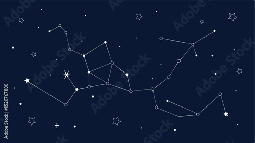 Minimalist star constellations in night sky celestial vector illustration