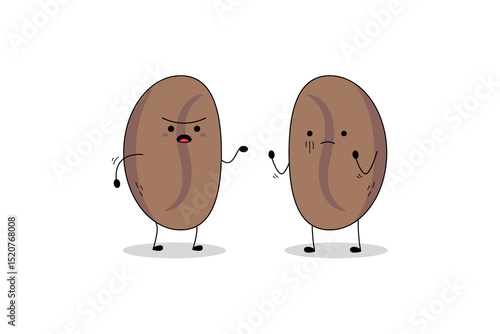 Cute coffee bean cartoon character arguing doodle