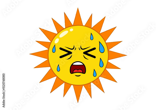Overheated Sun Cartoon Illustration  A Sweaty, Stressed-Out Sun Character Design