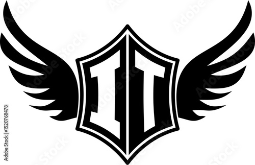 IT logo emblem with winged and shield template