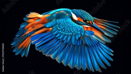 Vibrant Kingfisher in Flight on Black Background