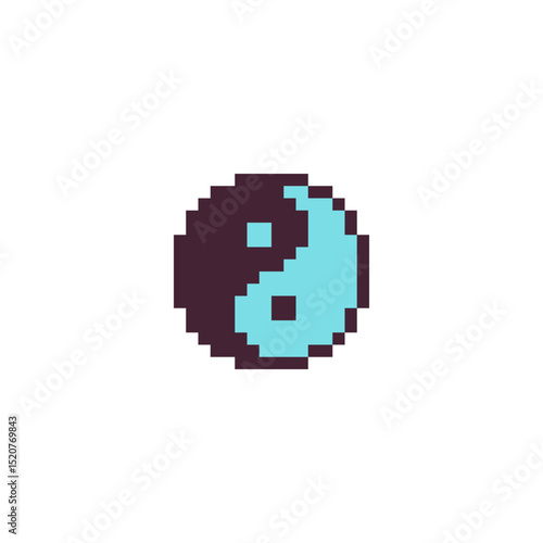 Yin yang symbol perfect pixel art style 1-bit icon design for sticker, logo, badges and patches, mobile app and embroidery. Asian theme. Element east culture. Isolated vector illustration.