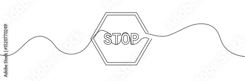 Stop text in one line drawing. One line drawing background. Continuous line drawing of stop sign. Vector illustration. EPS 10 