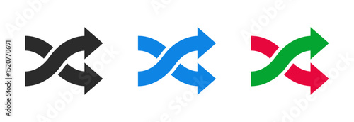Shuffle arrows icon symbol representing random order, swap, interchange, change direction, or media shuffle, isolated graphic for settings, control, or process flow.